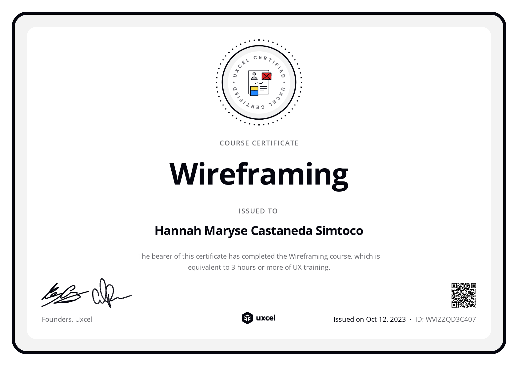 Hannah Maryse Castaneda Simtoco's certificate